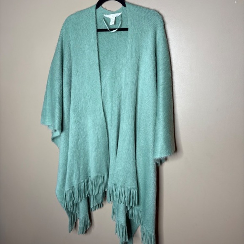 Lauren Conrad Women's Mint Green Cozy Soft Fringe Poncho One Size